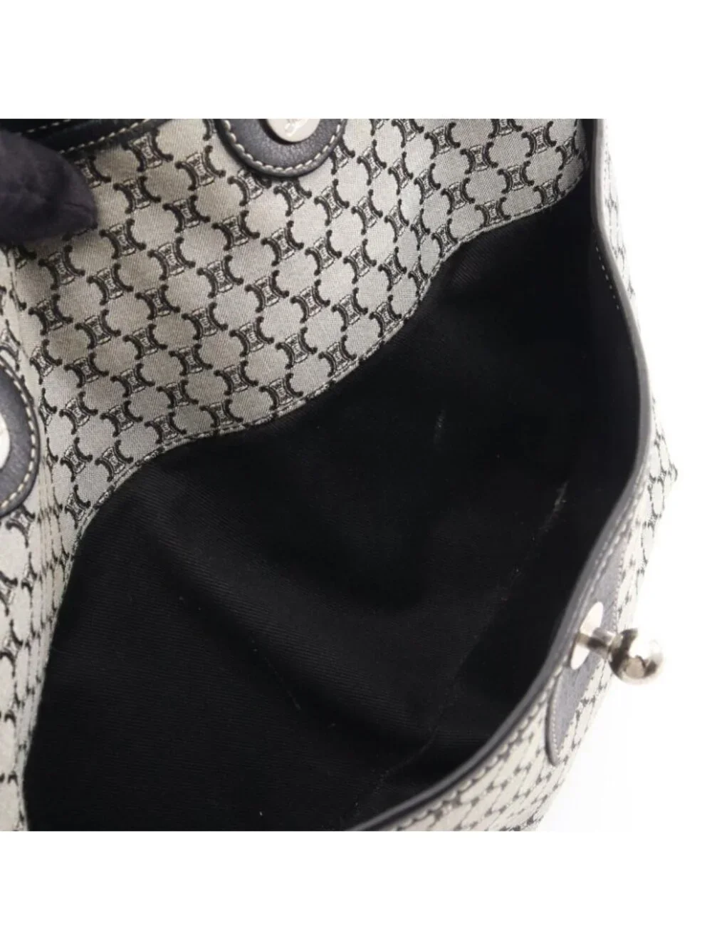 Celine Tote Macadam Gray Black Canvas Leather Paris